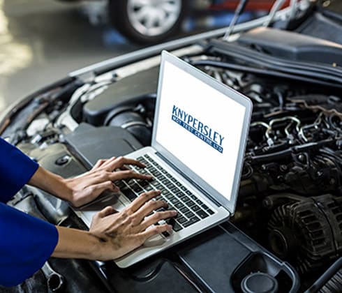 Technician running a car diagnostic check at Knypersley Garage in Knypersley, Biddulph